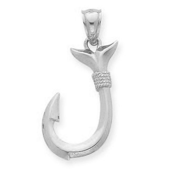 Solid 10k Yellow/ White Gold Fishing Hook Pendant